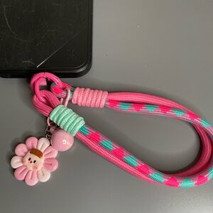 Pink & Teal Floral Charm Phone Wrist Lanyard